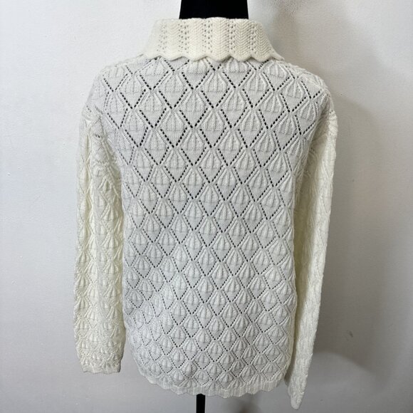 Vintage Woodwards Woman L Acrylic 70s Cardigan Sweater Knit White - Picture 5 of 6